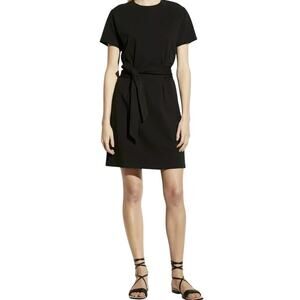 New Vince Crew Neck Flattering Tie Front Shirt Dress Black 100% Cotton Women's L